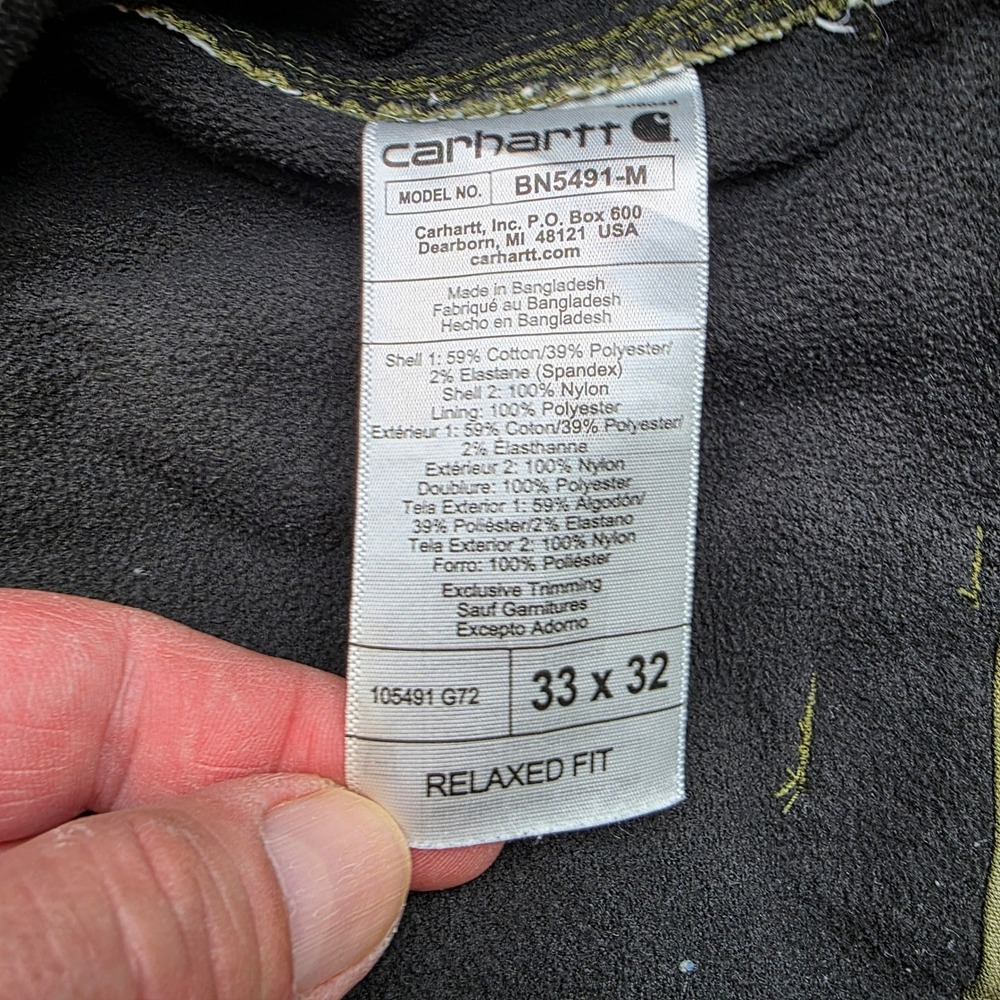 Carhartt Mens 33x32 Relaxed Fit Ripstop Fleece Lined Cargo Pants Olive Green G72 - Picture 6 of 9